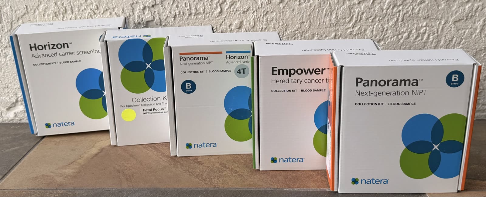 A lineup of specialty lab collection kits ready for patient appointments
