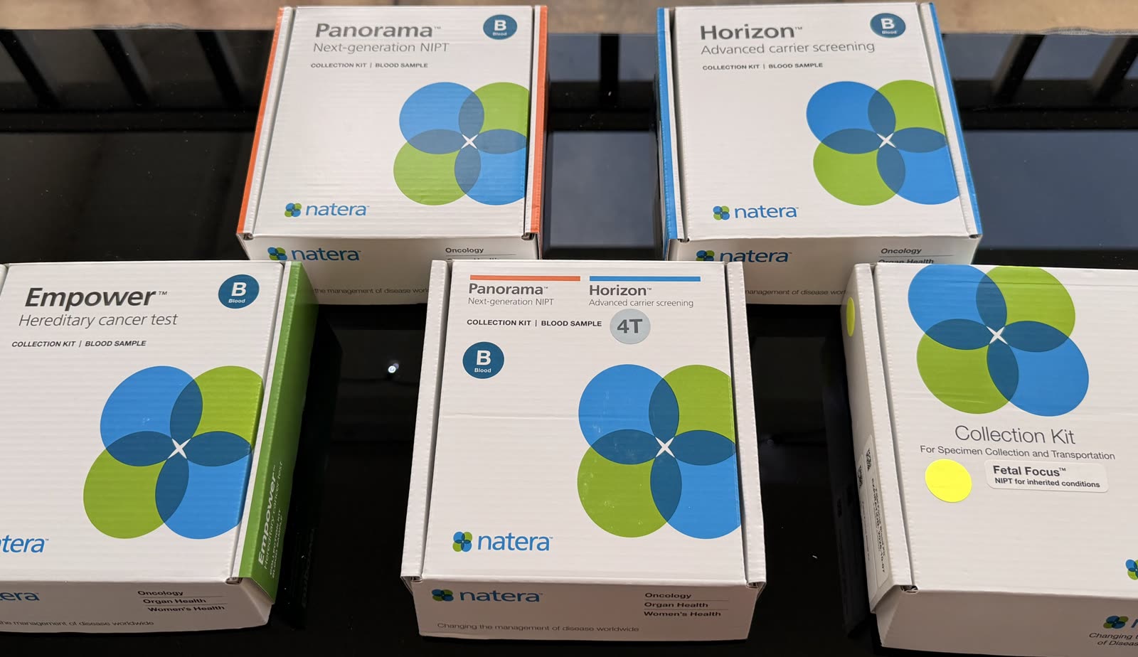 Genetic and hereditary screening blood collection kits laid out for a mobile draw